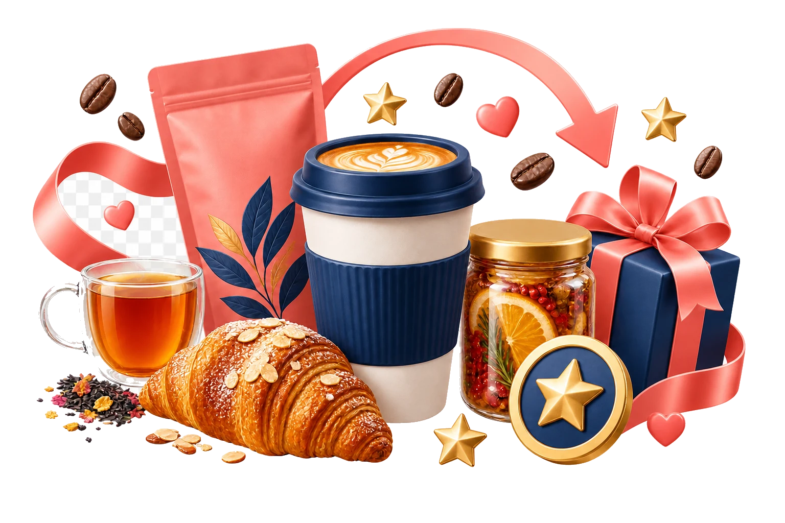 Coffee, pastry, and specialty food products with loyalty rewards